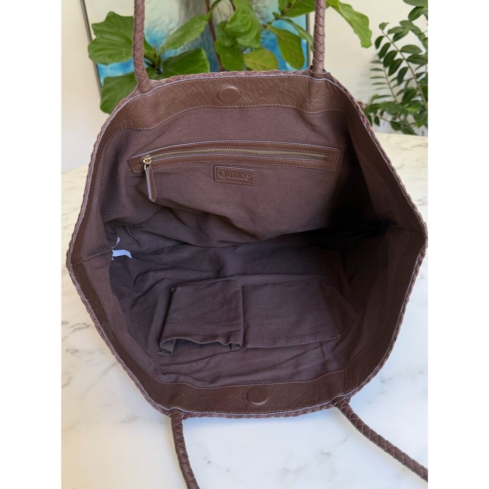 Quince Italian Leather Handwoven Tote Dark Brown XL Slim Shoulder Bag - Picture 13 of 15